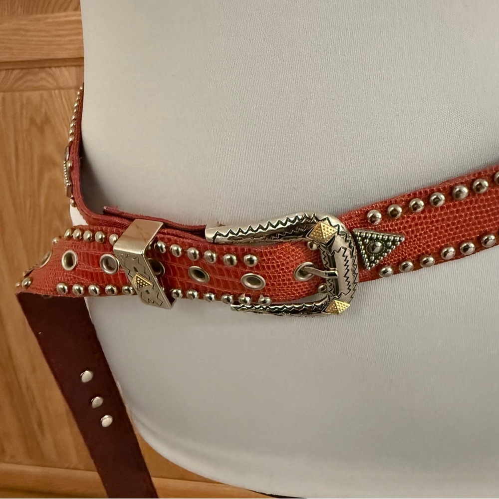 Vintage Western Reptile Concho Studded Belt - Picture 3 of 7